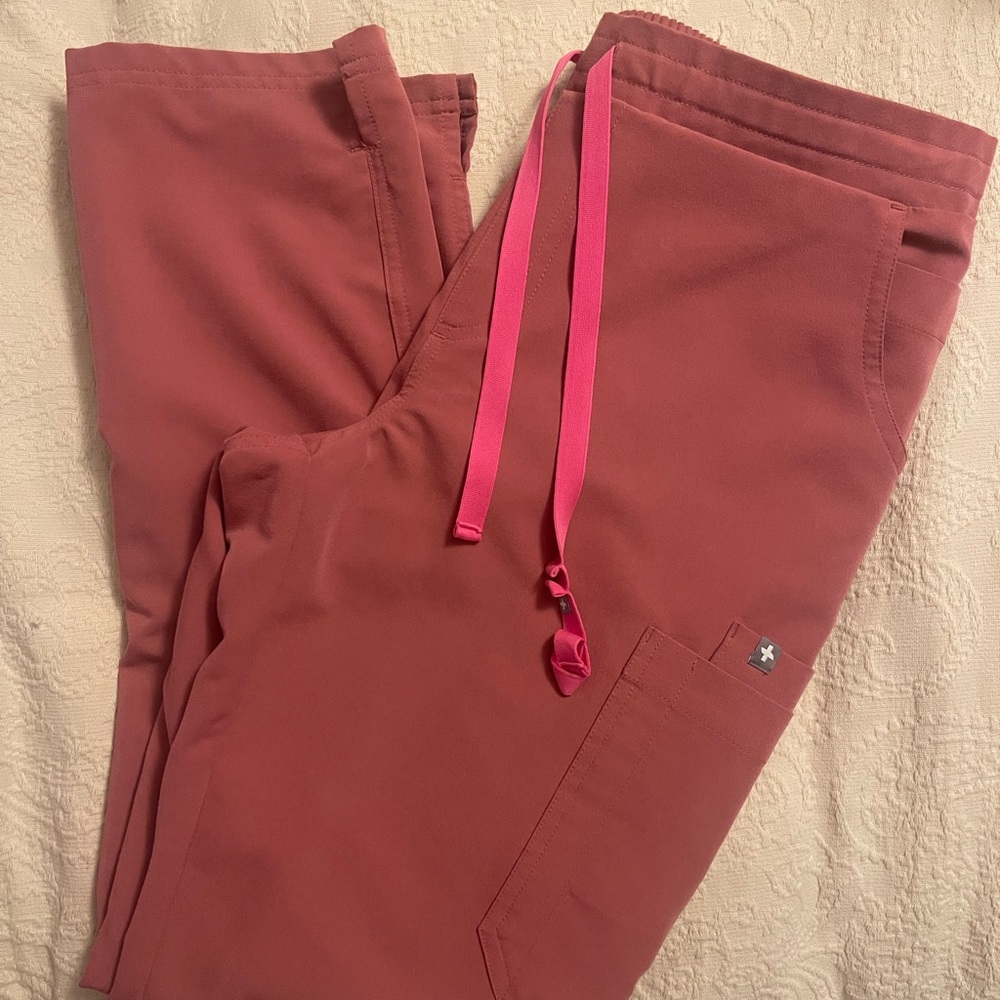 Figs Women's Skinny Pants in Rust with Pink Drawstring